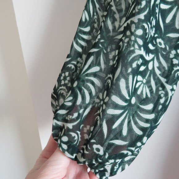 ZARA Sheer Leaf Print Belted Button Front Dress in Forest Green Boho - Size S - Picture 7 of 16